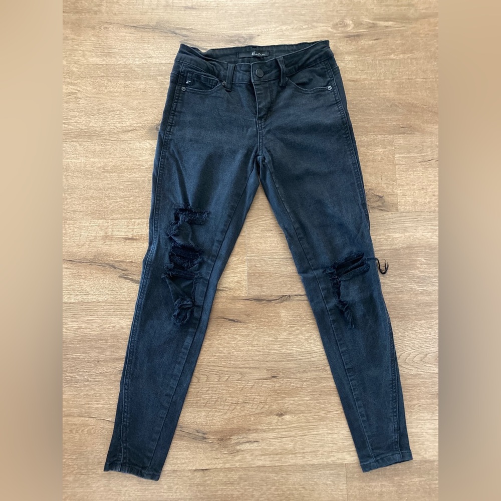KanCan Distressed Black Skinny Split-ankle Jeans